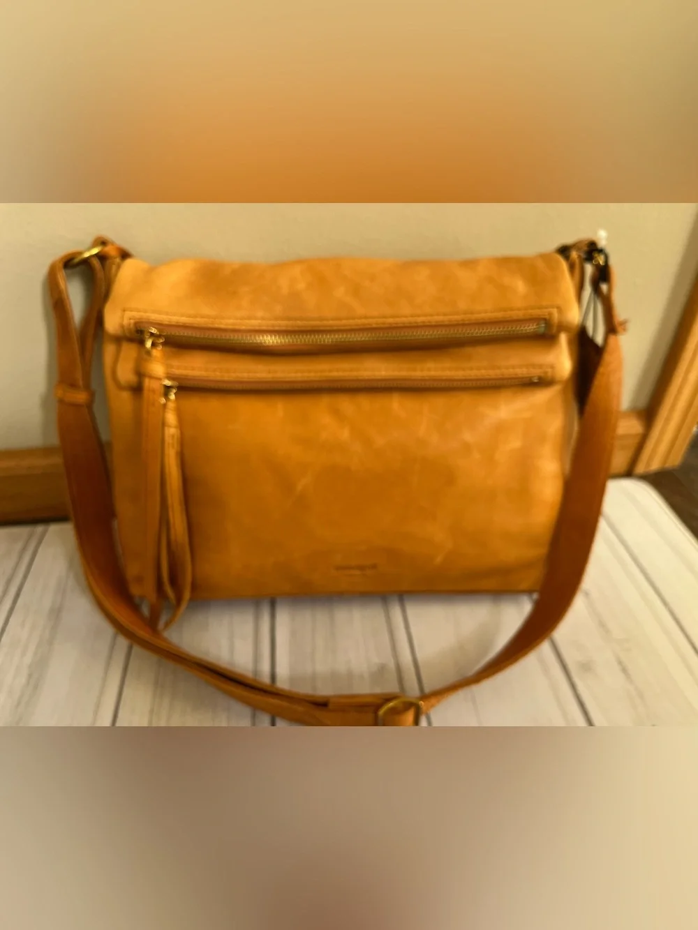 New Margot Mickey Hobo double zip crossbody shoulder leather purse bag cognac